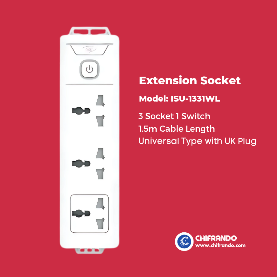 Itel 3-Way Extension Socket – 1.5m Cable Power Strip for Home & Office